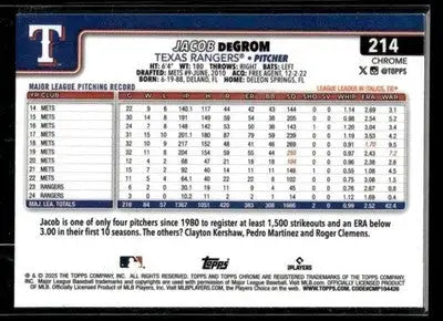 2025 Topps Chrome Jacob deGrom #214 Texas Rangers