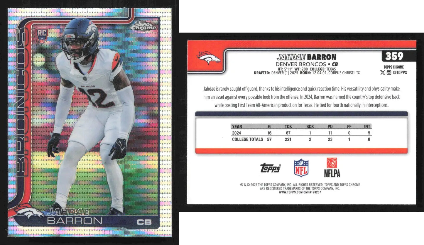 2025 Topps Chrome JAHDAE BARRON #359 Pulsar Refractor Denver Broncos RC - Football Card Single