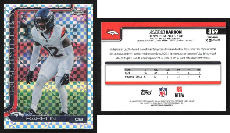 2025 Topps Chrome JAHDAE BARRON #359 X-Fractor Denver Broncos RC - Football Card Single