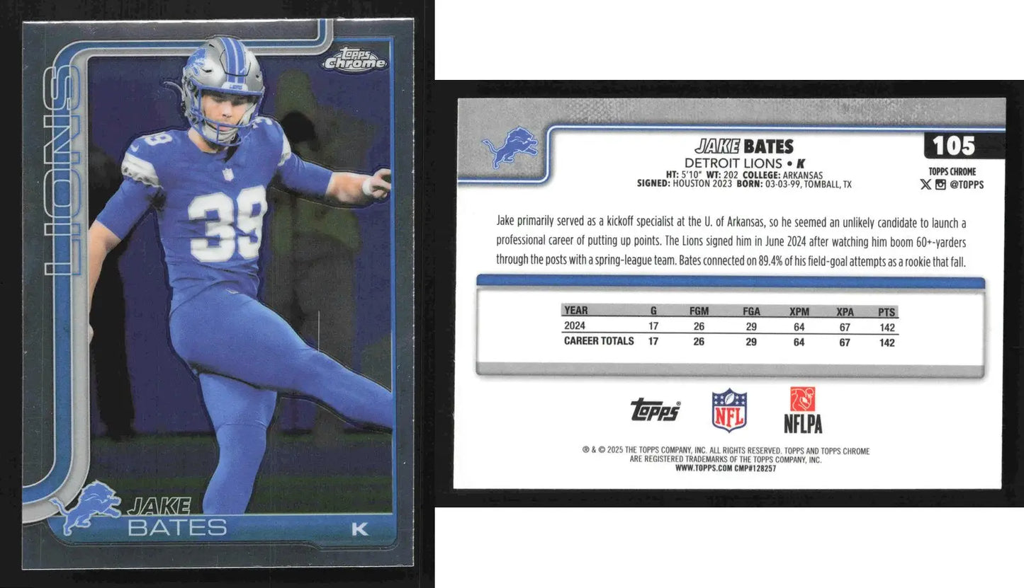 2025 Topps Chrome JAKE BATES #105 Chrome Detroit Lions RC - Football Card Single