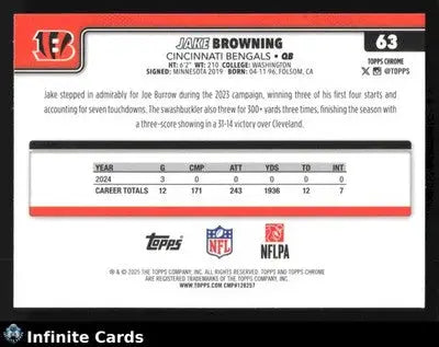 2025 Topps Chrome JAKE BROWNING #63 Chrome Cincinnati Bengals - Football Card Single