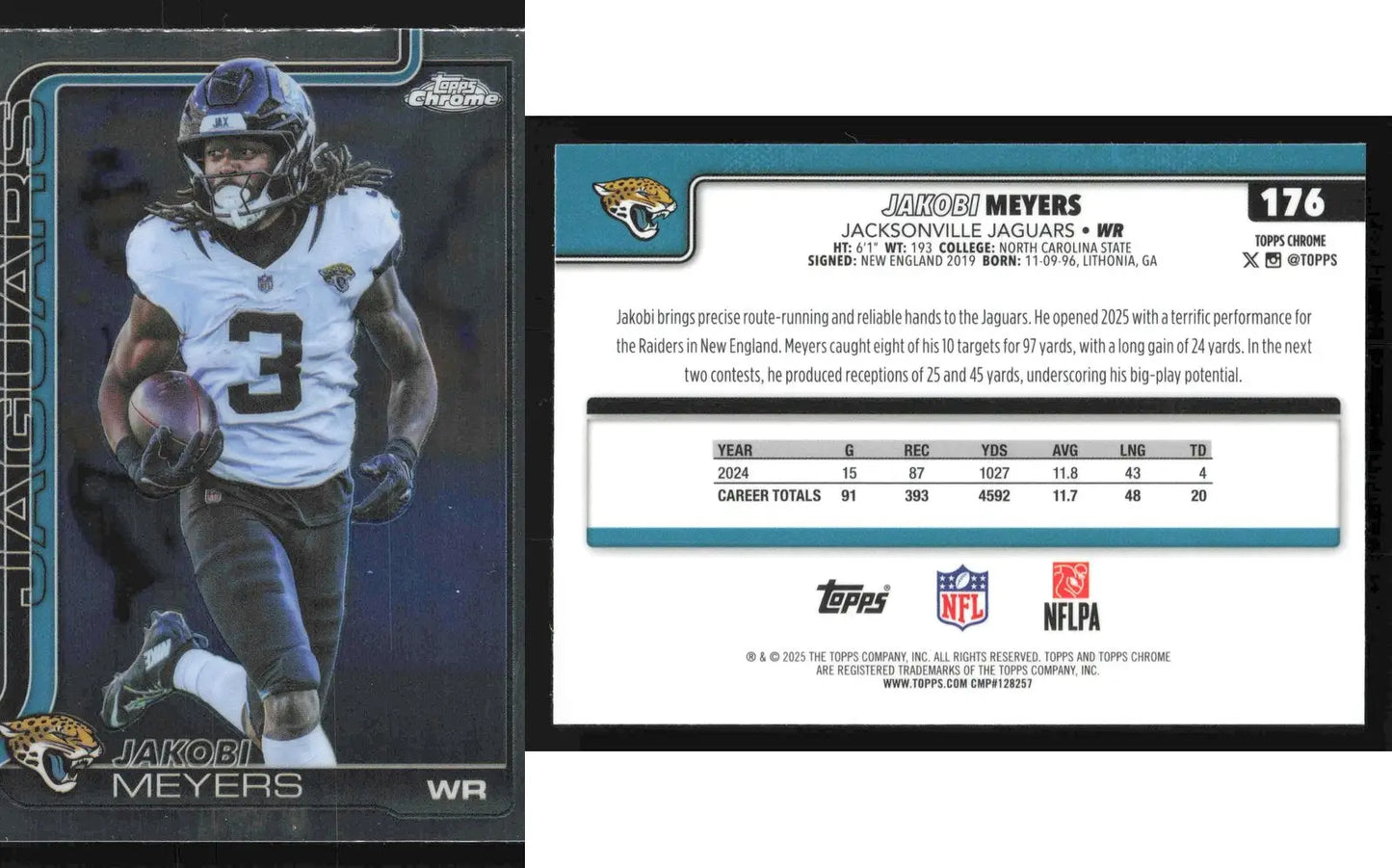 2025 Topps Chrome JAKOBI MEYERS #176 Chrome Jacksonville Jaguars - Football Card Single