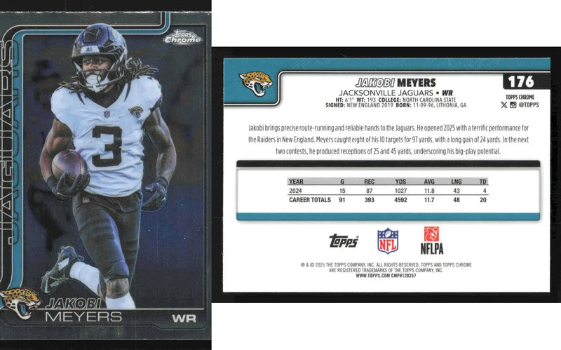 2025 Topps Chrome JAKOBI MEYERS #176 Chrome Jacksonville Jaguars - Football Card Single
