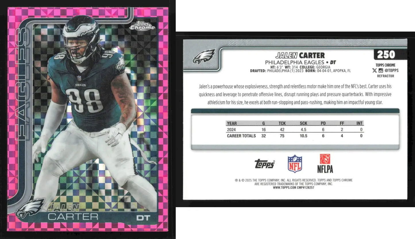 2025 Topps Chrome JALEN CARTER #250 Hot Pink X-Fractor Philadelphia Eagles - Football Card Single