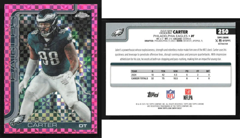 2025 Topps Chrome JALEN CARTER #250 Hot Pink X-Fractor Philadelphia Eagles - Football Card Single