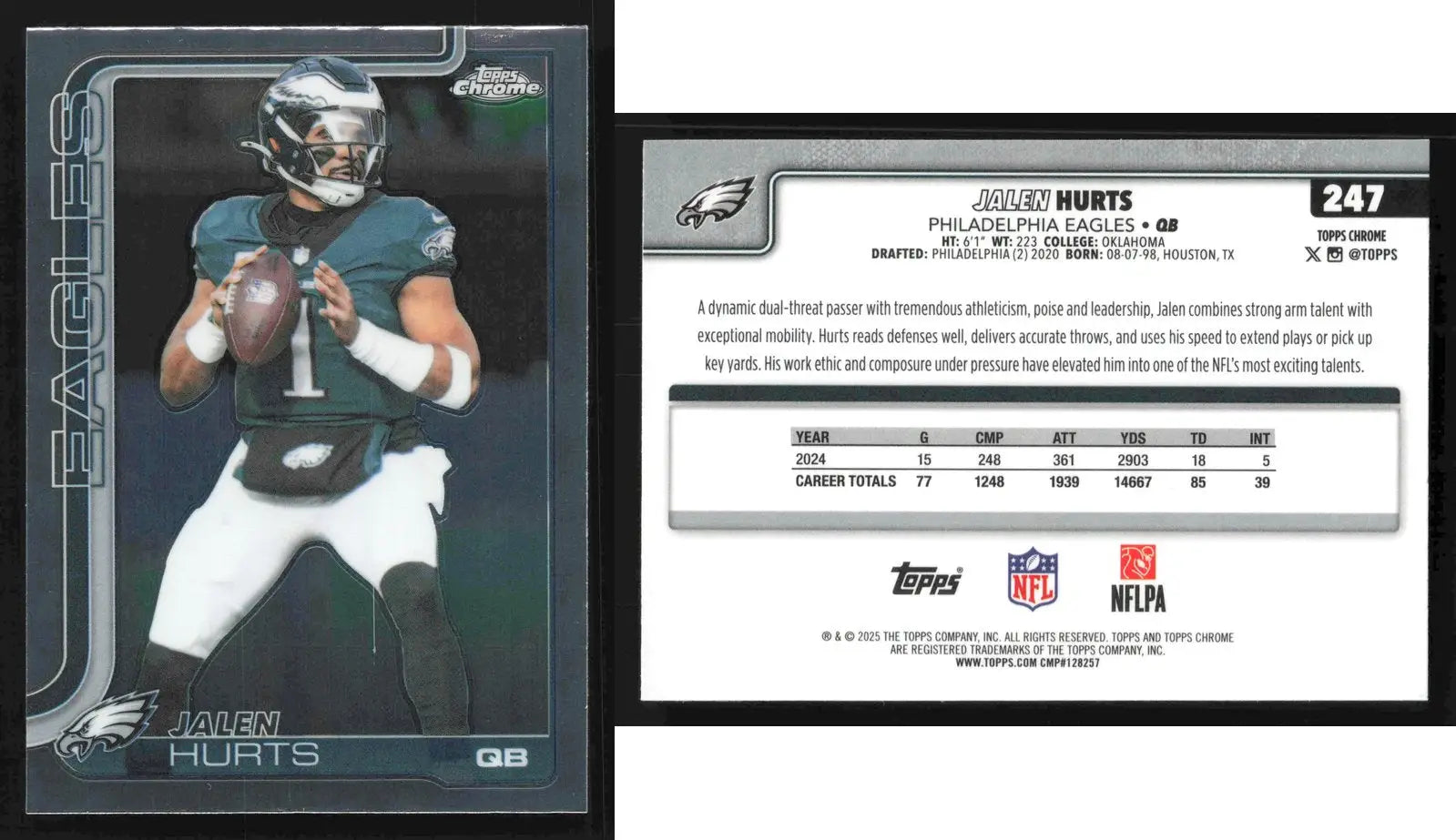 2025 Topps Chrome JALEN HURTS #247 Philadelphia Eagles - Football Card Single