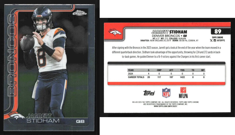 2025 Topps Chrome JARRETT STIDHAM #89 Denver Broncos - Football Card Single