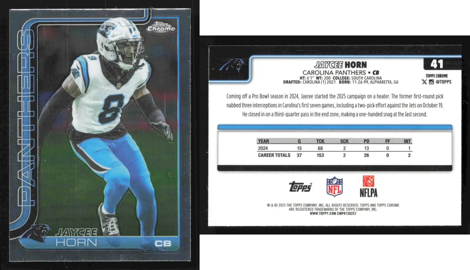 2025 Topps Chrome JAYCEE HORN #41 Carolina Panthers - Football Card Single