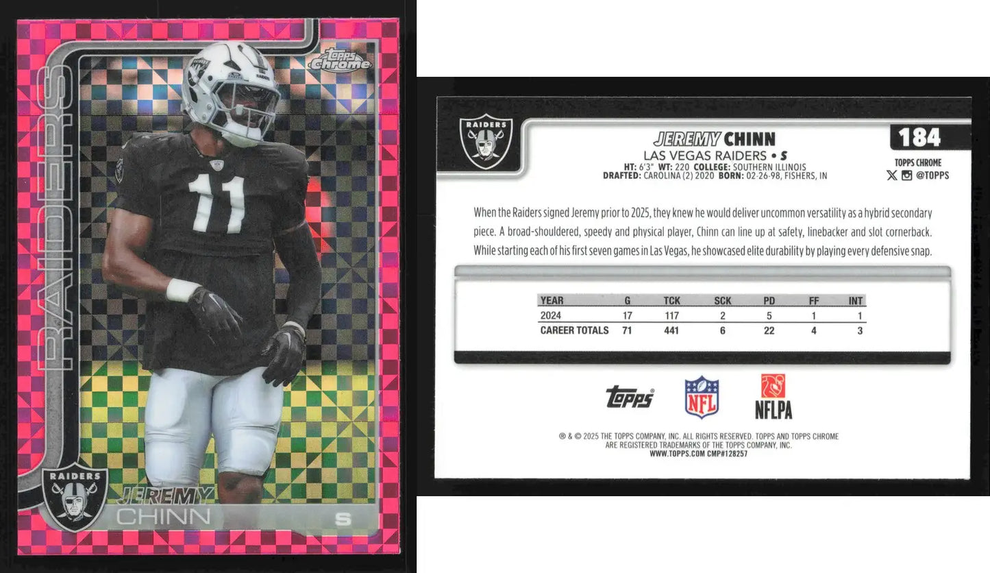 2025 Topps Chrome JEREMY CHINN #184 Hot Pink X-Fractor Las Vegas Raiders - Football Card Single