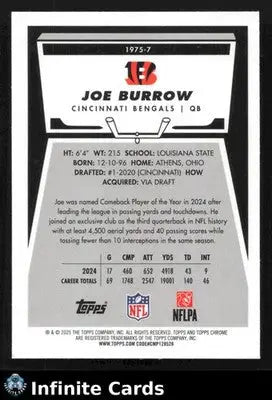 2025 Topps Chrome JOE BURROW #1975-7 1975 Topps 50th Anniversary Chrome Bengals - Football Card Single