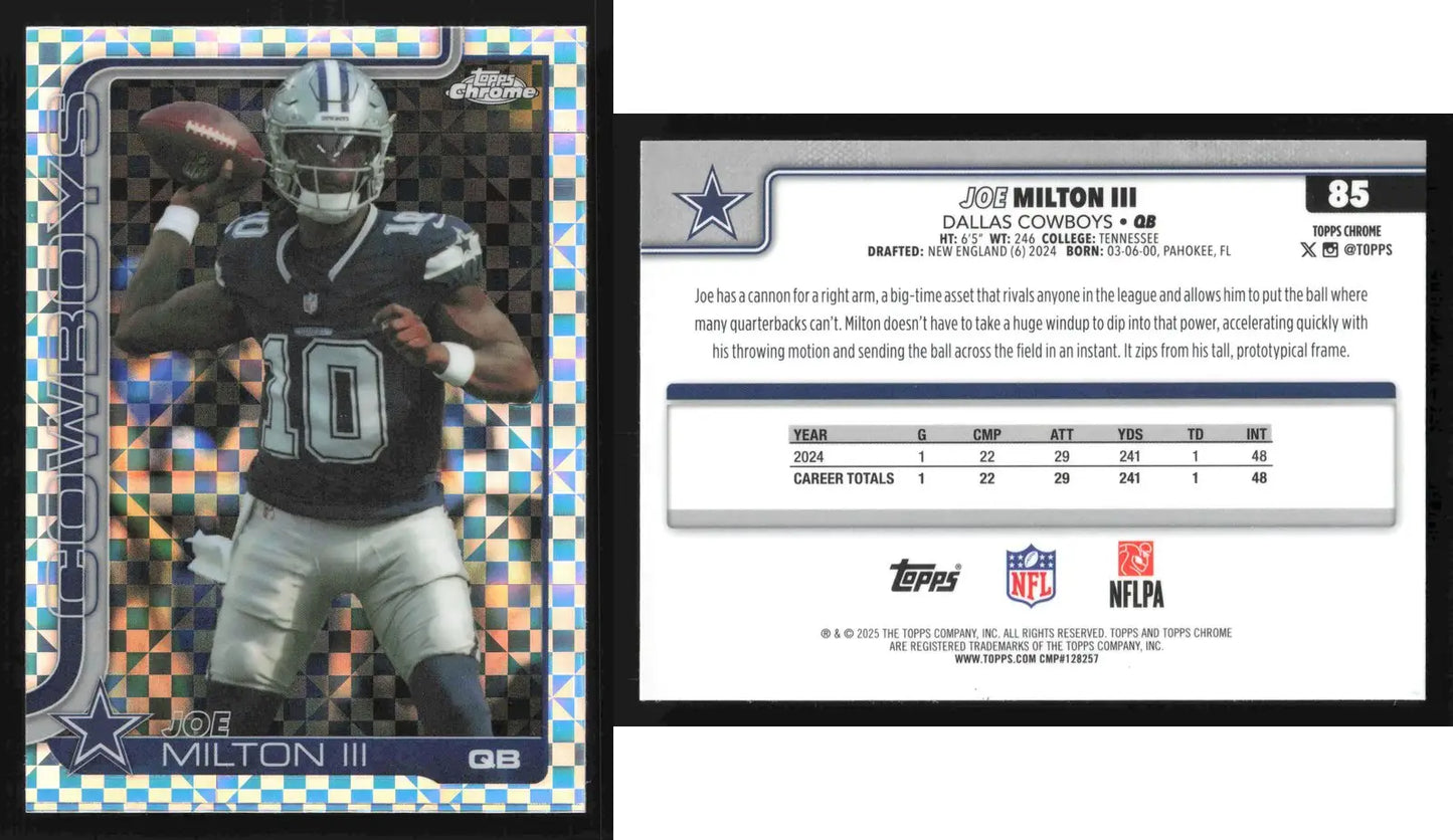 2025 Topps Chrome JOE MILTON III #85 X-Fractor Dallas Cowboys - Football Card Single