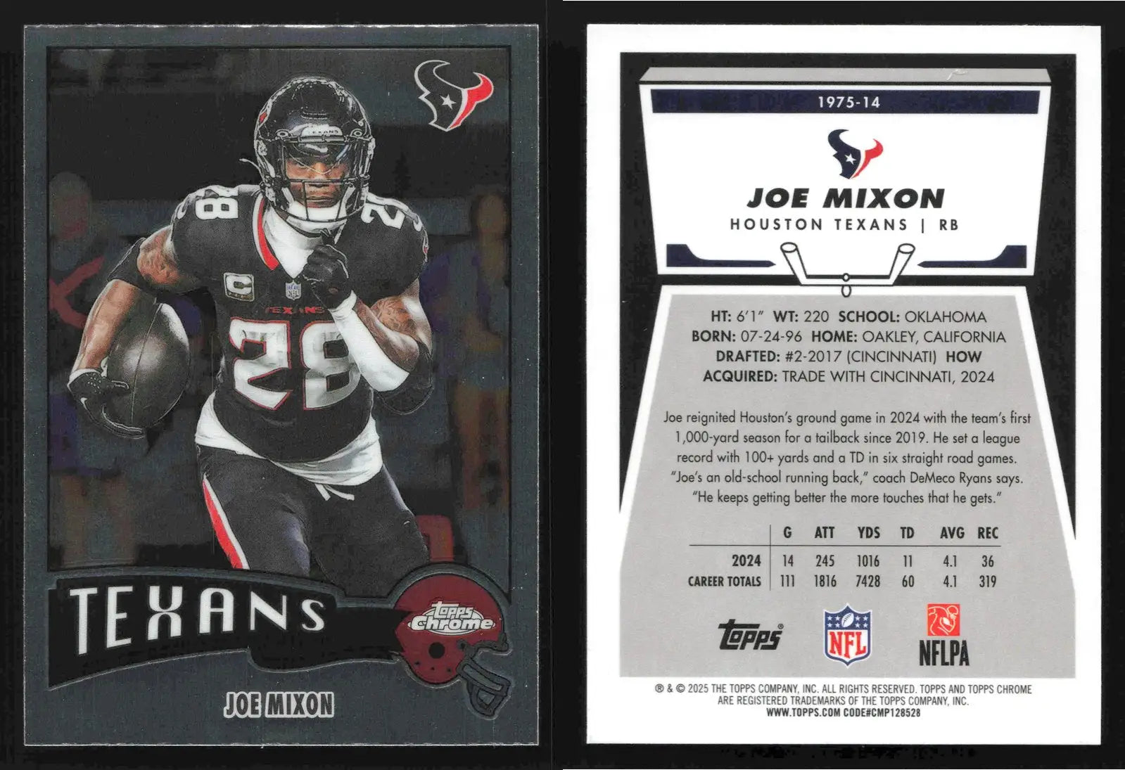 2025 Topps Chrome JOE MIXON #1975-14 Houston Texans - Football Card Single