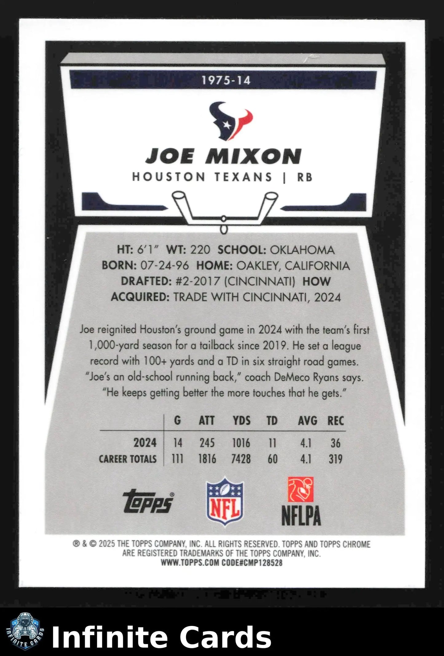 2025 Topps Chrome JOE MIXON #1975-14 Houston Texans - Football Card Single
