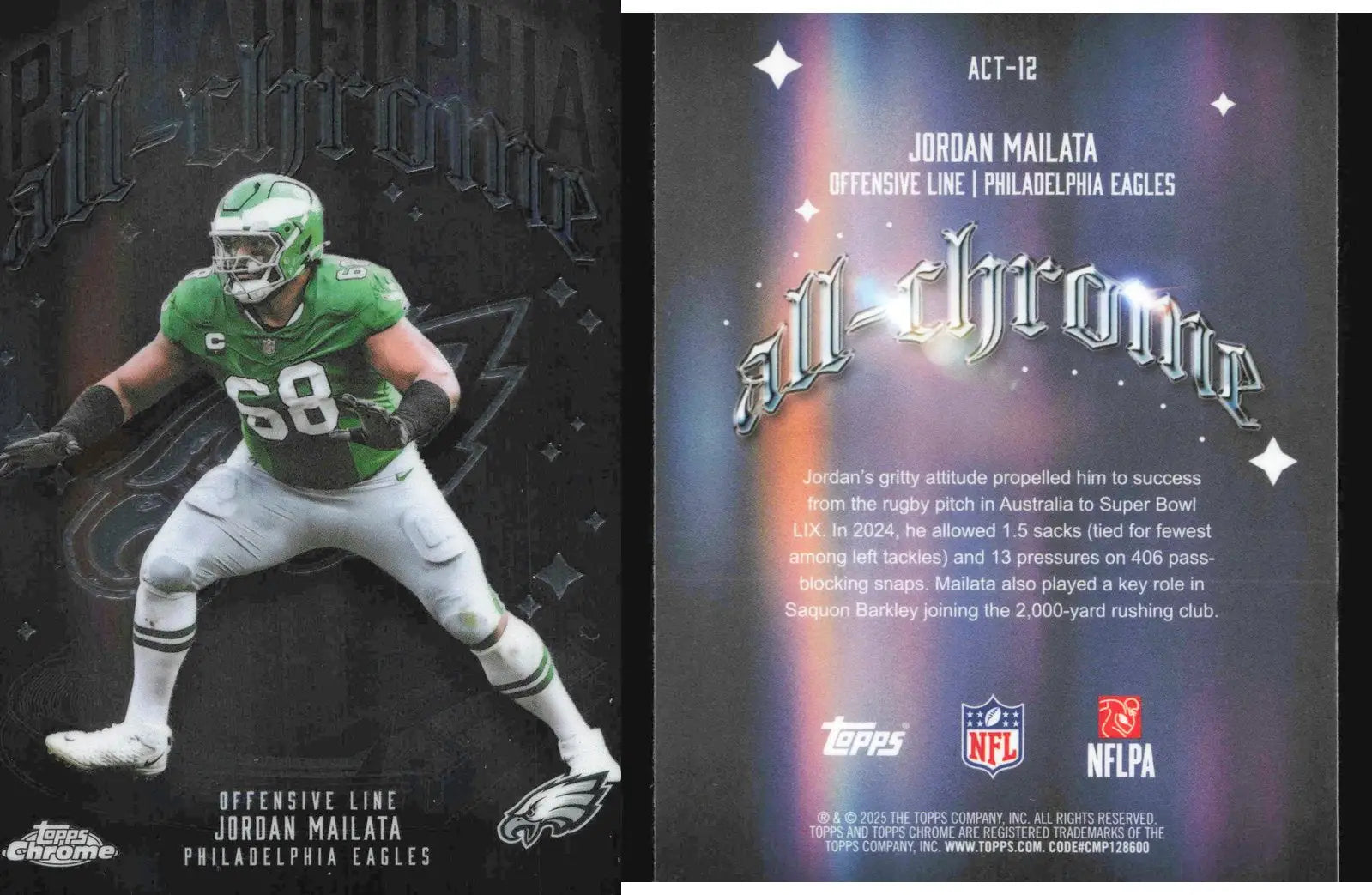 2025 Topps Chrome JORDAN MAILATA #ACT-12 All-Chrome Philadelphia Eagles - Football Card Single