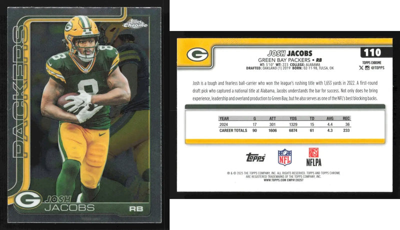 2025 Topps Chrome JOSH JACOBS #110 Chrome Green Bay Packers - Football Card Single