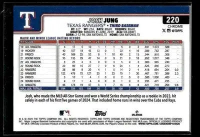 2025 Topps Chrome Josh Jung #220 Texas Rangers