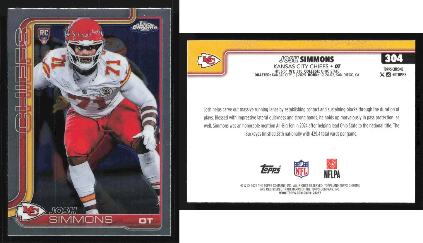 2025 Topps Chrome JOSH SIMMONS #304 Kansas City Chiefs RC - Football Card Single