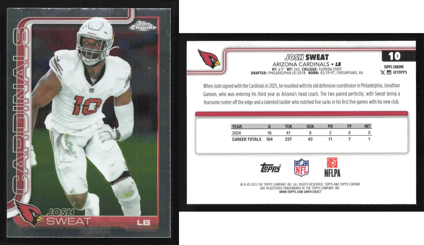 2025 Topps Chrome JOSH SWEAT #10 Arizona Cardinals - Football Card Single