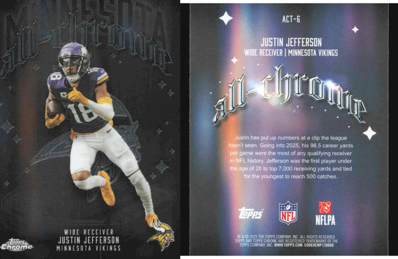 2025 Topps Chrome JUSTIN JEFFERSON #ACT-6 All-Chrome Minnesota Vikings - Football Card Single