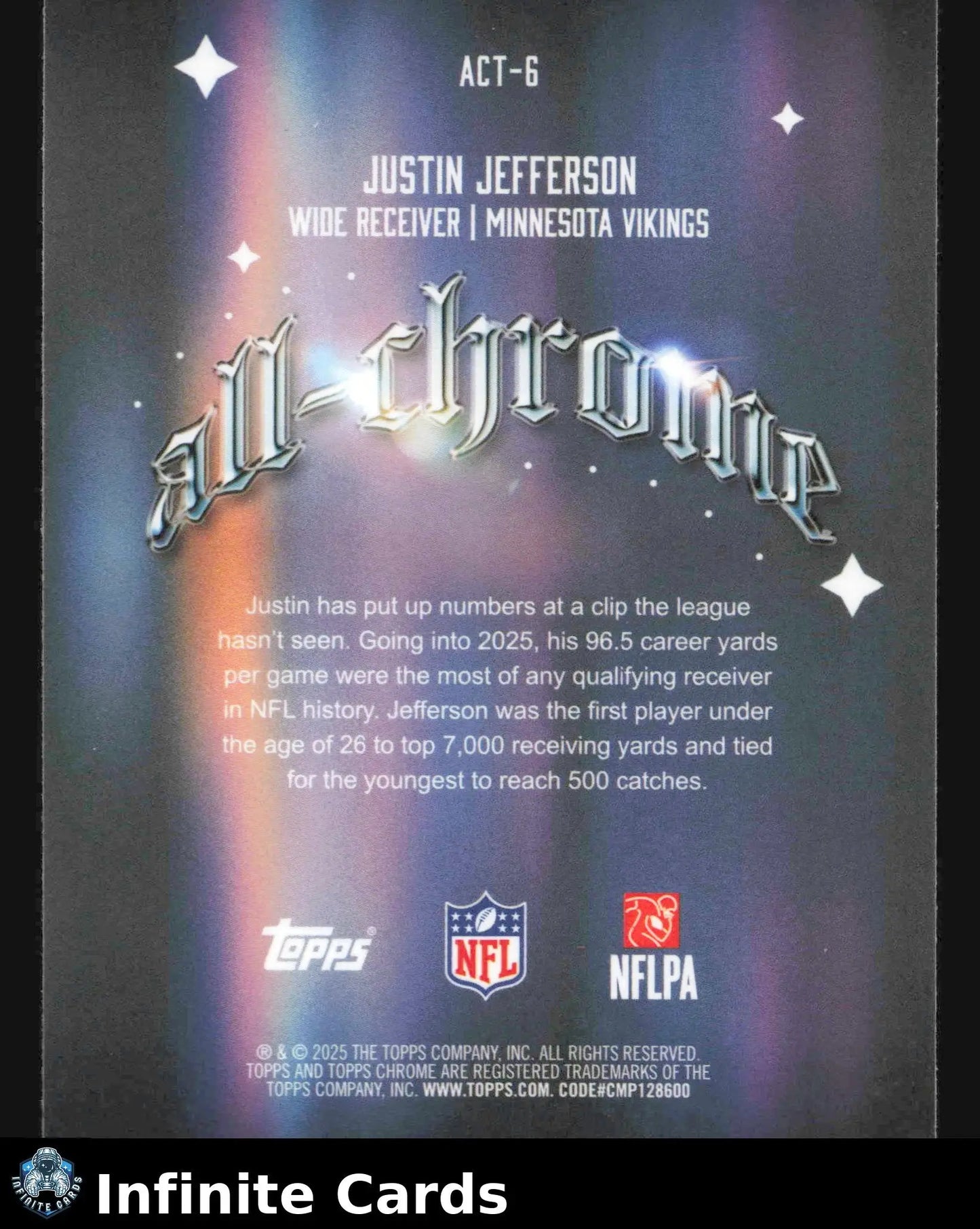 2025 Topps Chrome JUSTIN JEFFERSON #ACT-6 All-Chrome Minnesota Vikings - Football Card Single