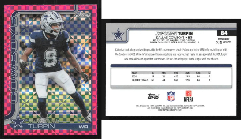 2025 Topps Chrome KAVONTAE TURPIN #84 Hot Pink X-Fractor Dallas Cowboys - Football Card Single