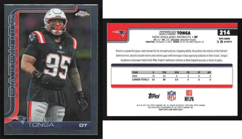 2025 Topps Chrome KHYIRIS TONGA #214 Chrome New England Patriots - Football Card Single