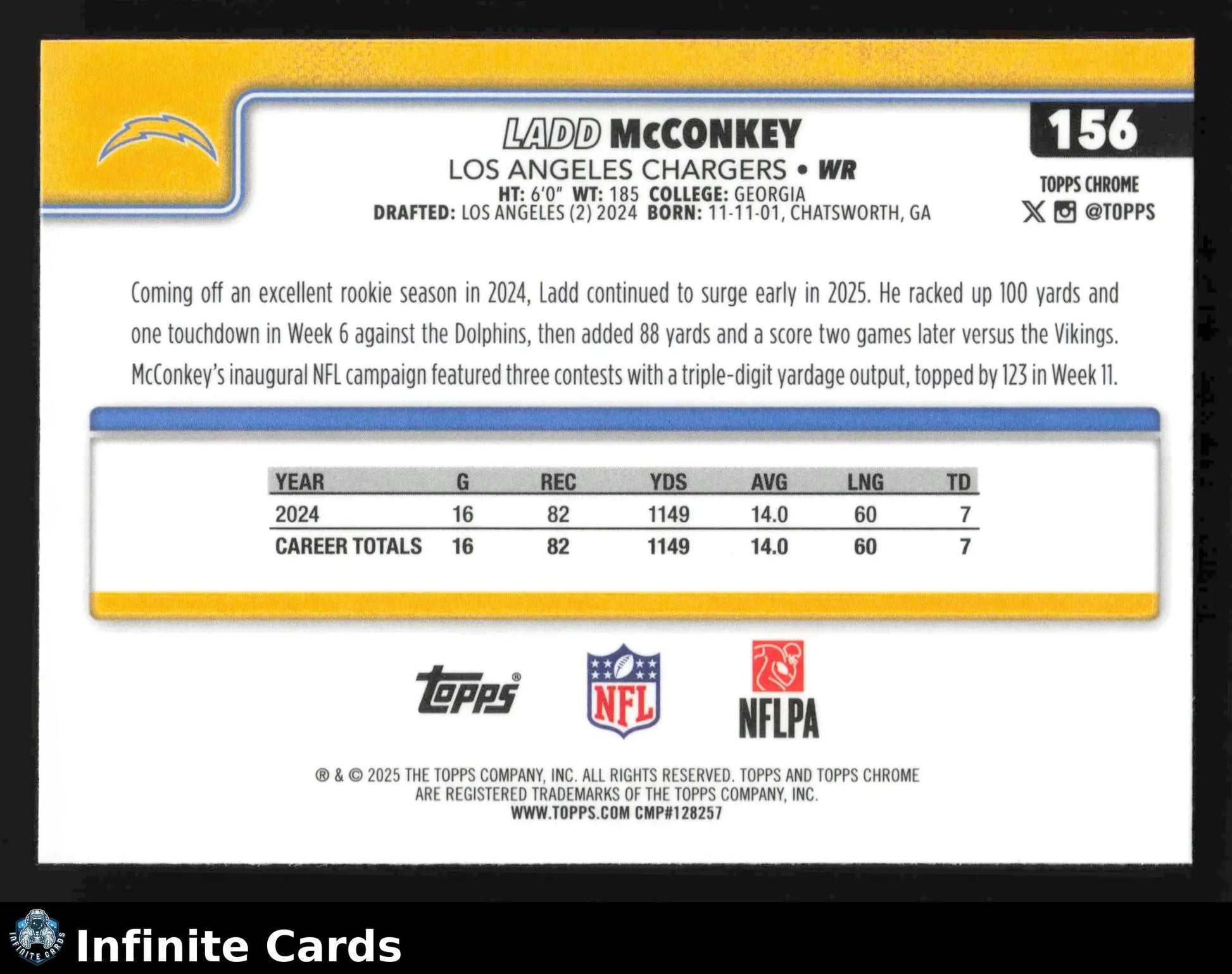 2025 Topps Chrome LADD MCCONKEY #156 Los Angeles Chargers - Football Card Single