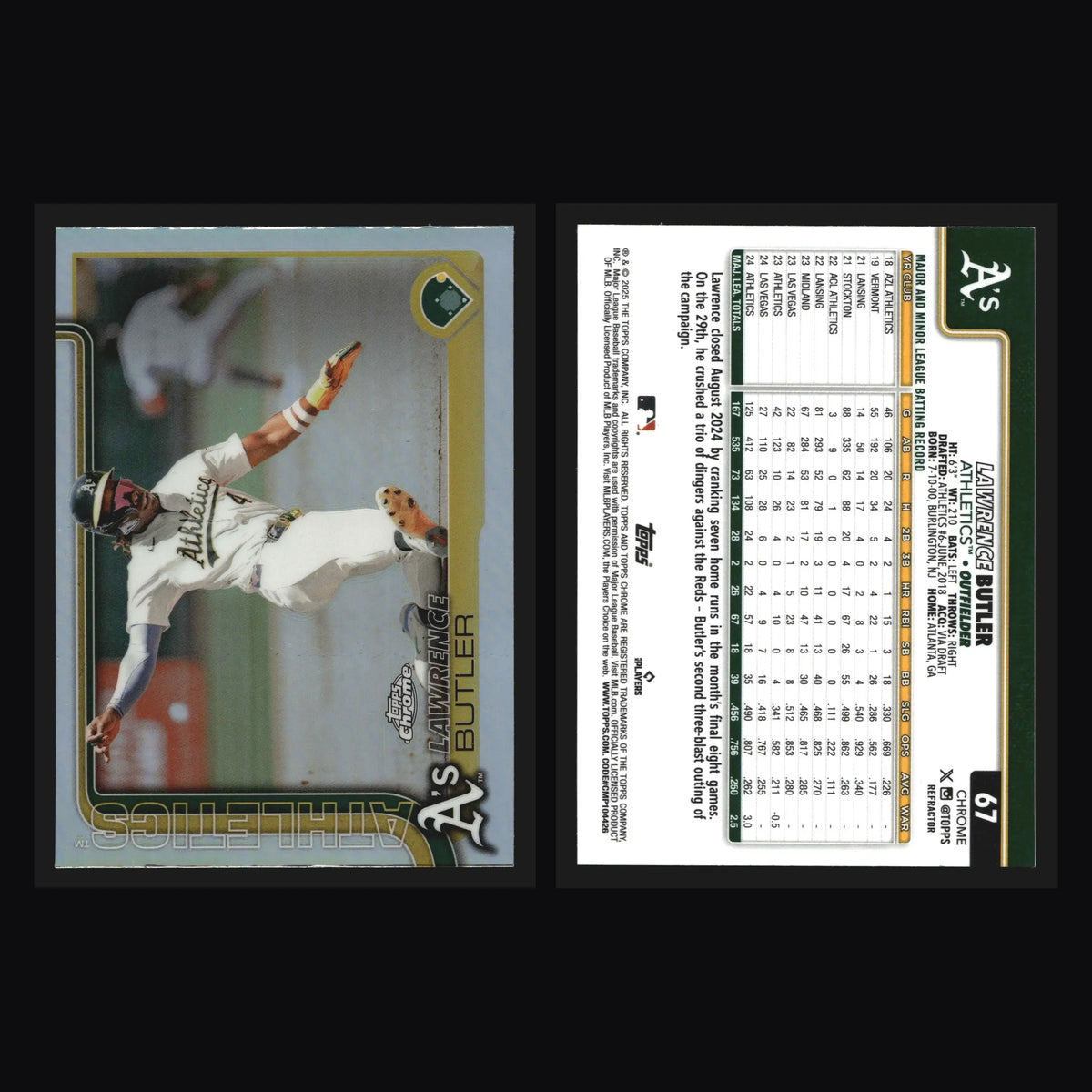 2025 Topps Chrome Lawrence Butler #67 Refractor Athletics - Baseball Card Single