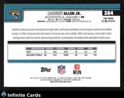 2025 Topps Chrome LEQUINT ALLEN JR. #384 Jacksonville Jaguars RC - Football Card Single