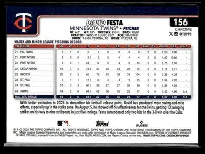 2025 Topps Chrome Logofractor Edition #156 David Festa Green Refractor #/99 - Baseball Card Single