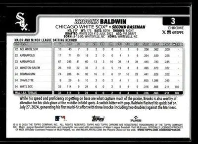 2025 Topps Chrome Logofractor Edition Brooks Baldwin #3 RC Chicago White Sox