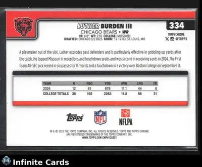 2025 Topps Chrome LUTHER BURDEN III #334 Chicago Bears RC - Football Card Single