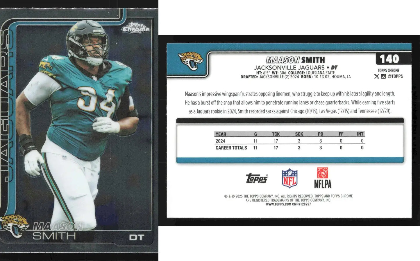 2025 Topps Chrome MAASON SMITH #140 Jacksonville Jaguars RC - Football Card Single