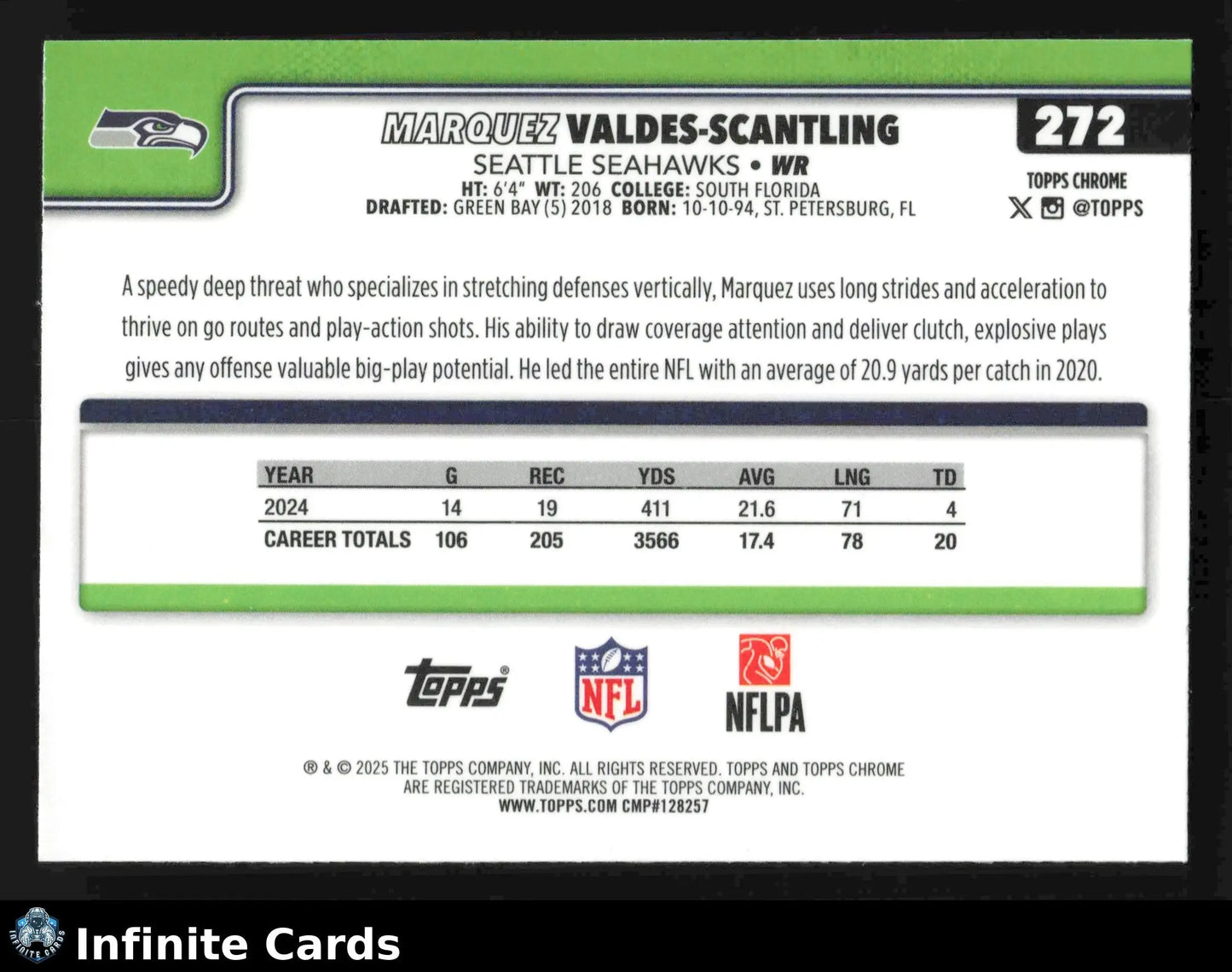 2025 Topps Chrome MARQUEZ VALDES-SCANTLING #272 Chrome Seattle Seahawks - Football Card Single