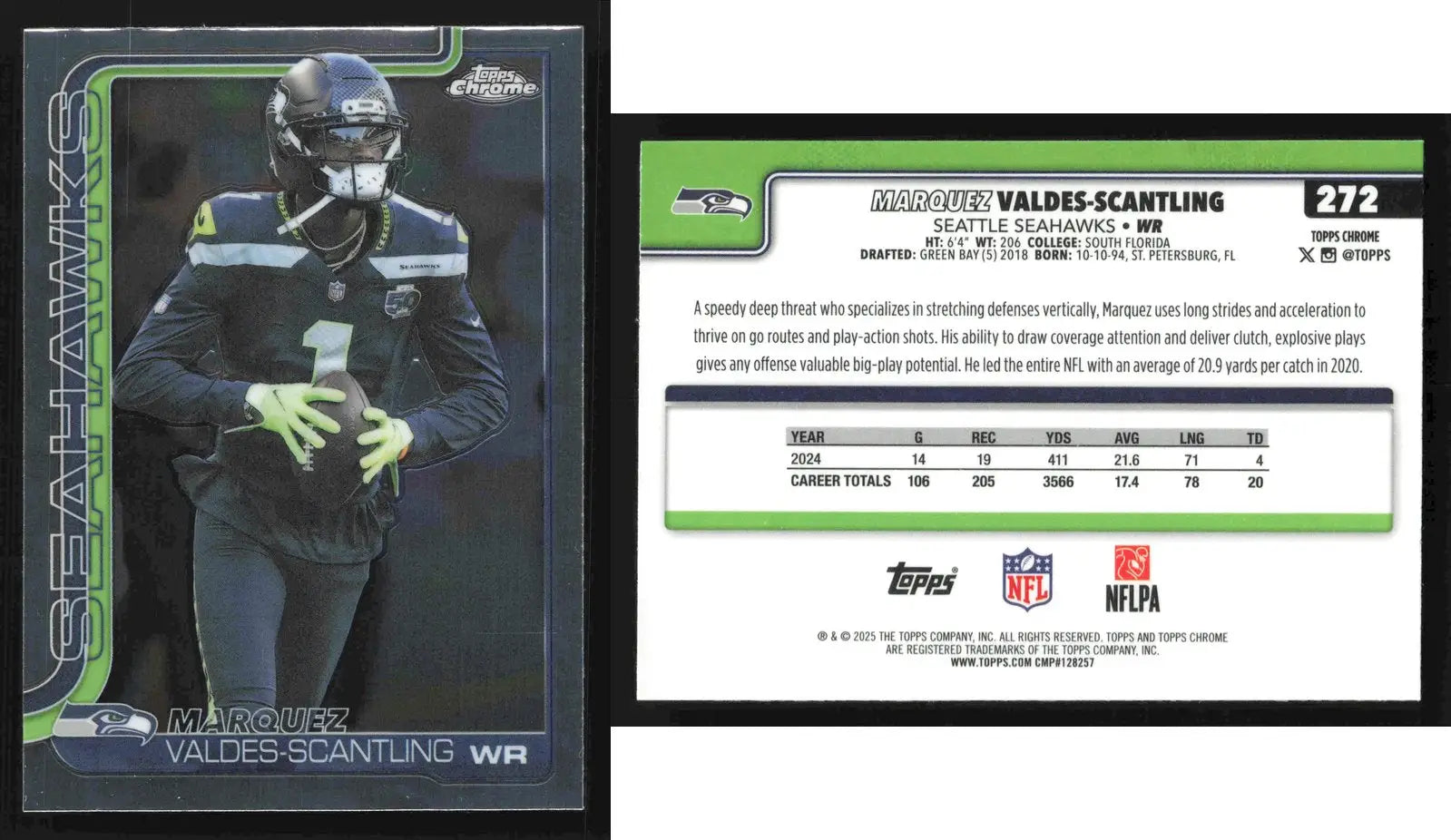 2025 Topps Chrome MARQUEZ VALDES-SCANTLING #272 Chrome Seattle Seahawks - Football Card Single