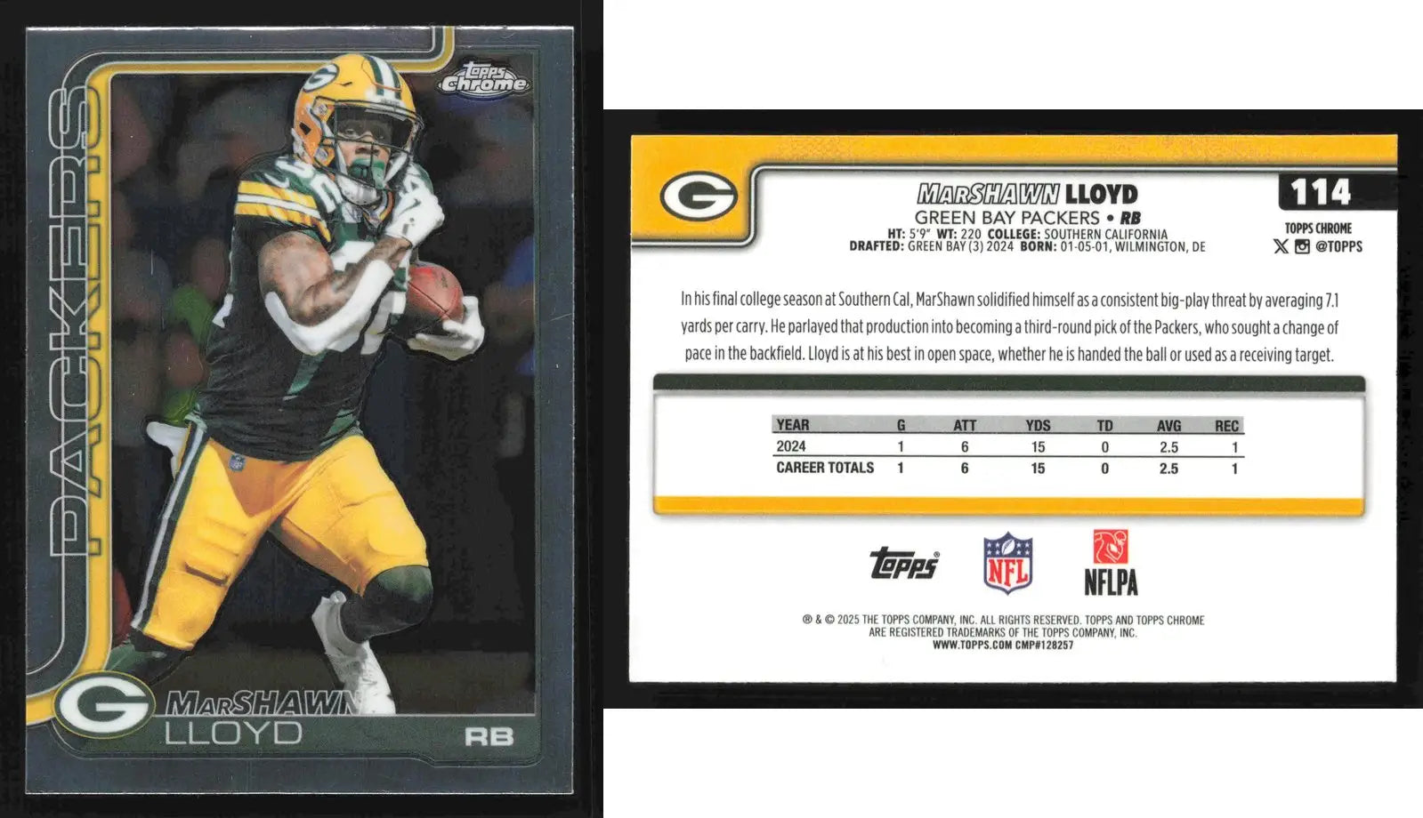 2025 Topps Chrome MARSHAWN LLOYD #114 Green Bay Packers RC - Football Card Single