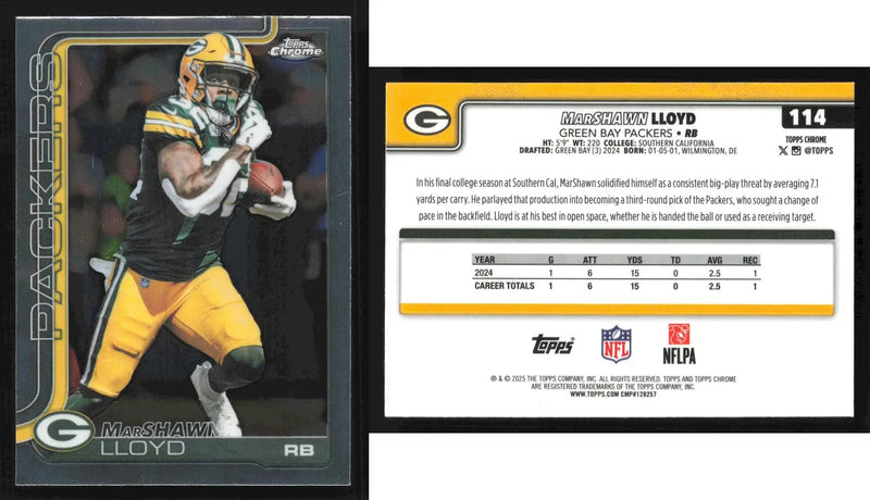 2025 Topps Chrome MARSHAWN LLOYD #114 Green Bay Packers RC - Football Card Single