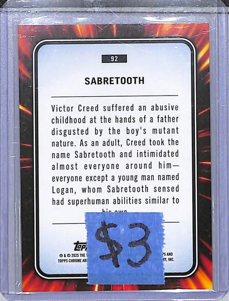 2025 Topps Chrome Marvel #92 Sabertooth NM-MT - Marvel Card Single