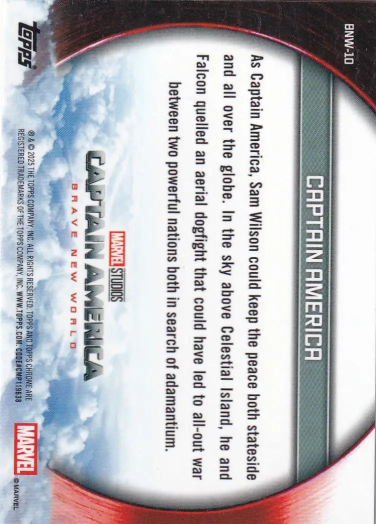 2025 Topps Chrome Marvel Captian America Brave New World #BNW-10 Captain America