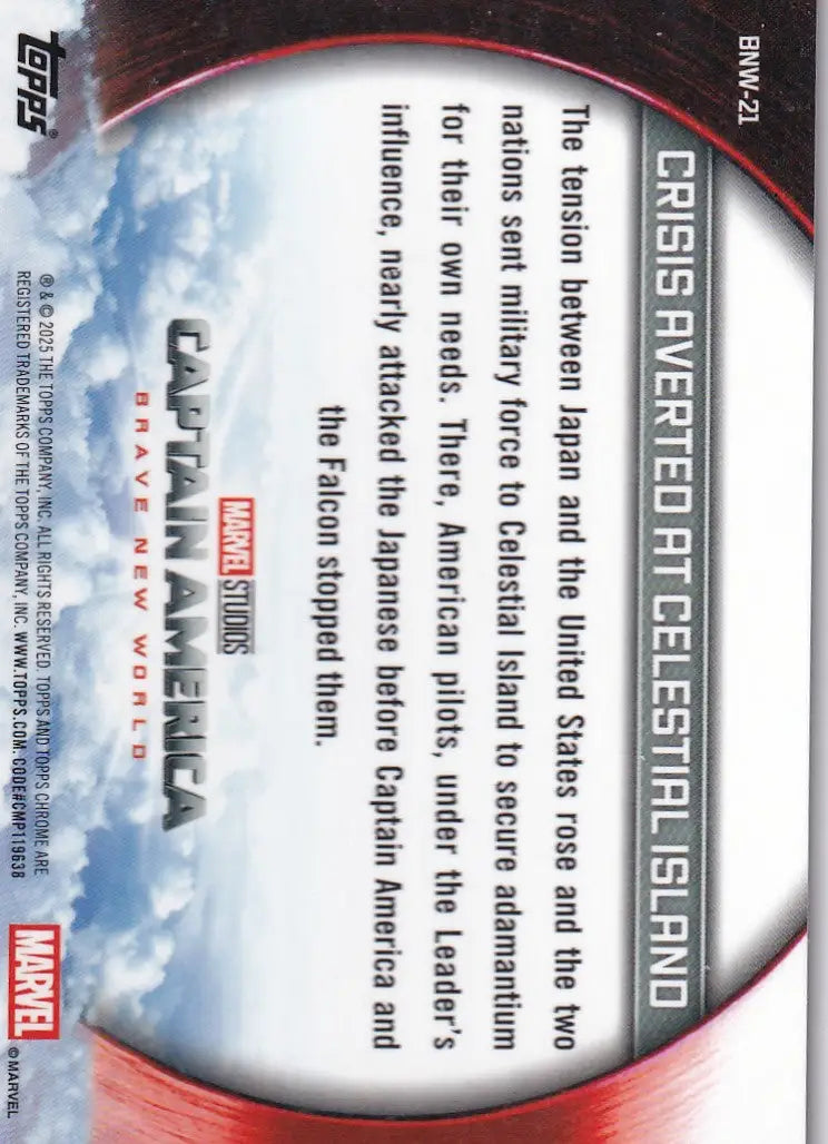 2025 Topps Chrome Marvel Captian America Brave New World #BNW-21 Crisis Averted - Marvel Card Single