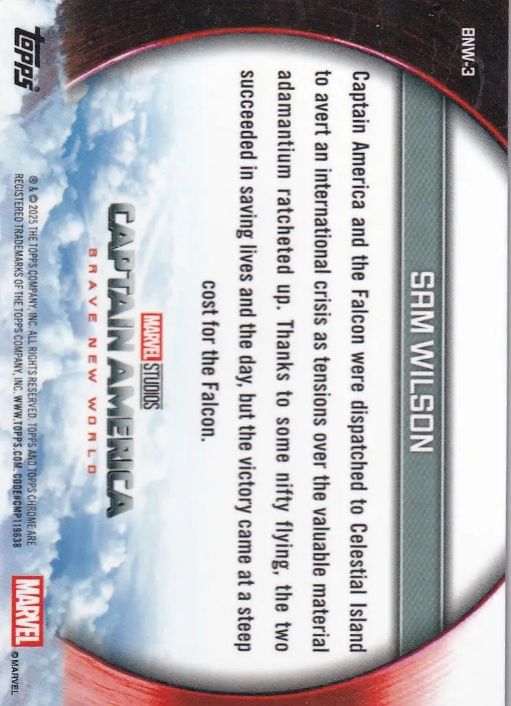 2025 Topps Chrome Marvel Captian America Brave New World #BNW-3 Sam Wilson - Marvel Card Single