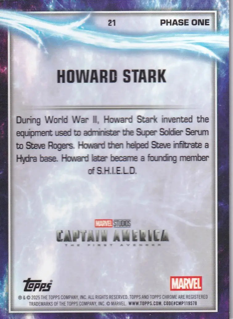 2025 Topps Chrome Marvel Prism #21 Howard Stark - Captain America - Other