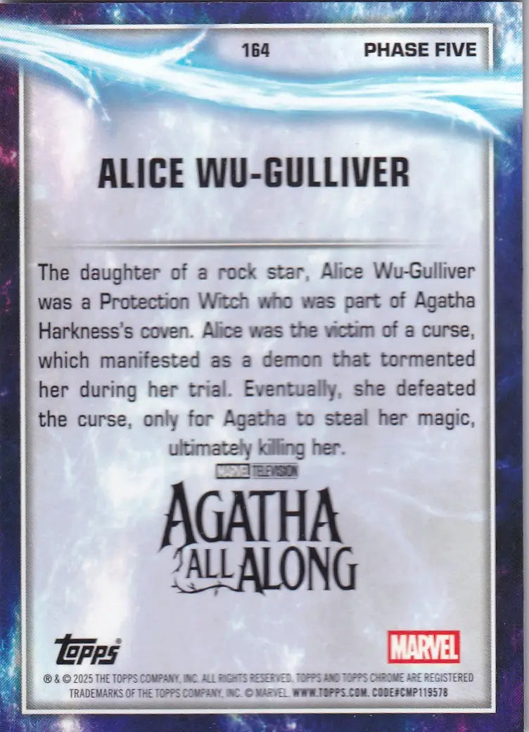 2025 Topps Chrome Marvel Raywave #164 Alice Wu-Gulliver - Agatha All Along DEBUT