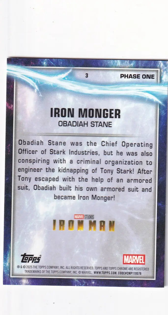 2025 Topps Chrome Marvel Raywave #3 Iron Monger - Iron Man - Marvel Card Single