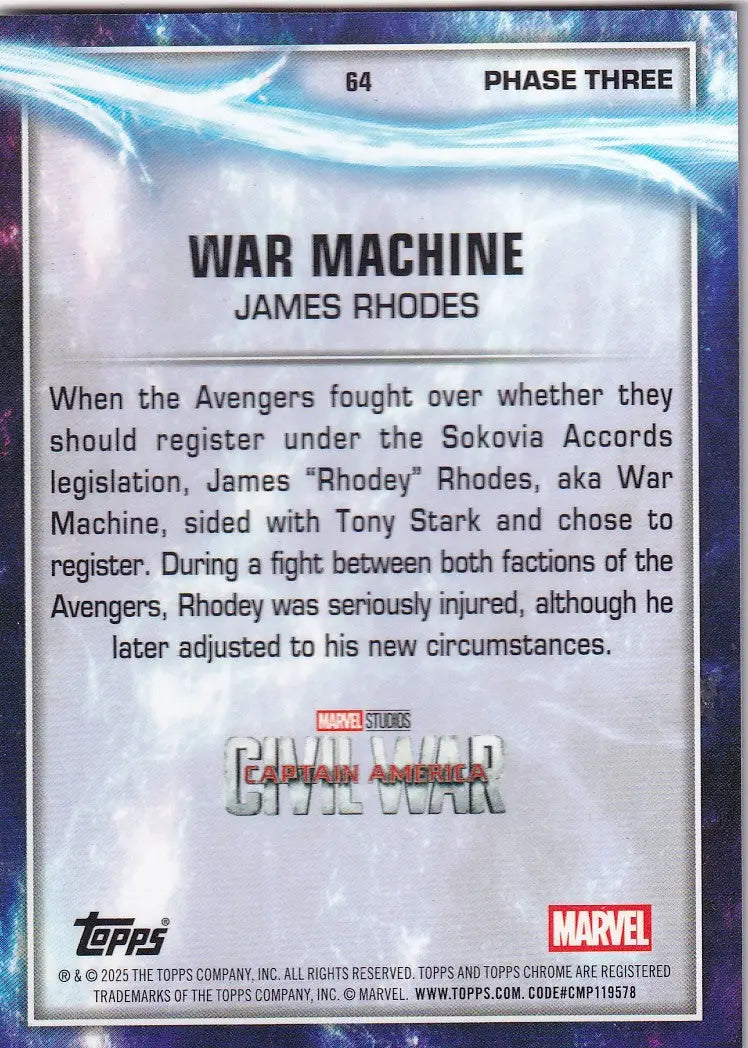 2025 Topps Chrome Marvel Raywave #64 War Machine - Captain America: Civil War