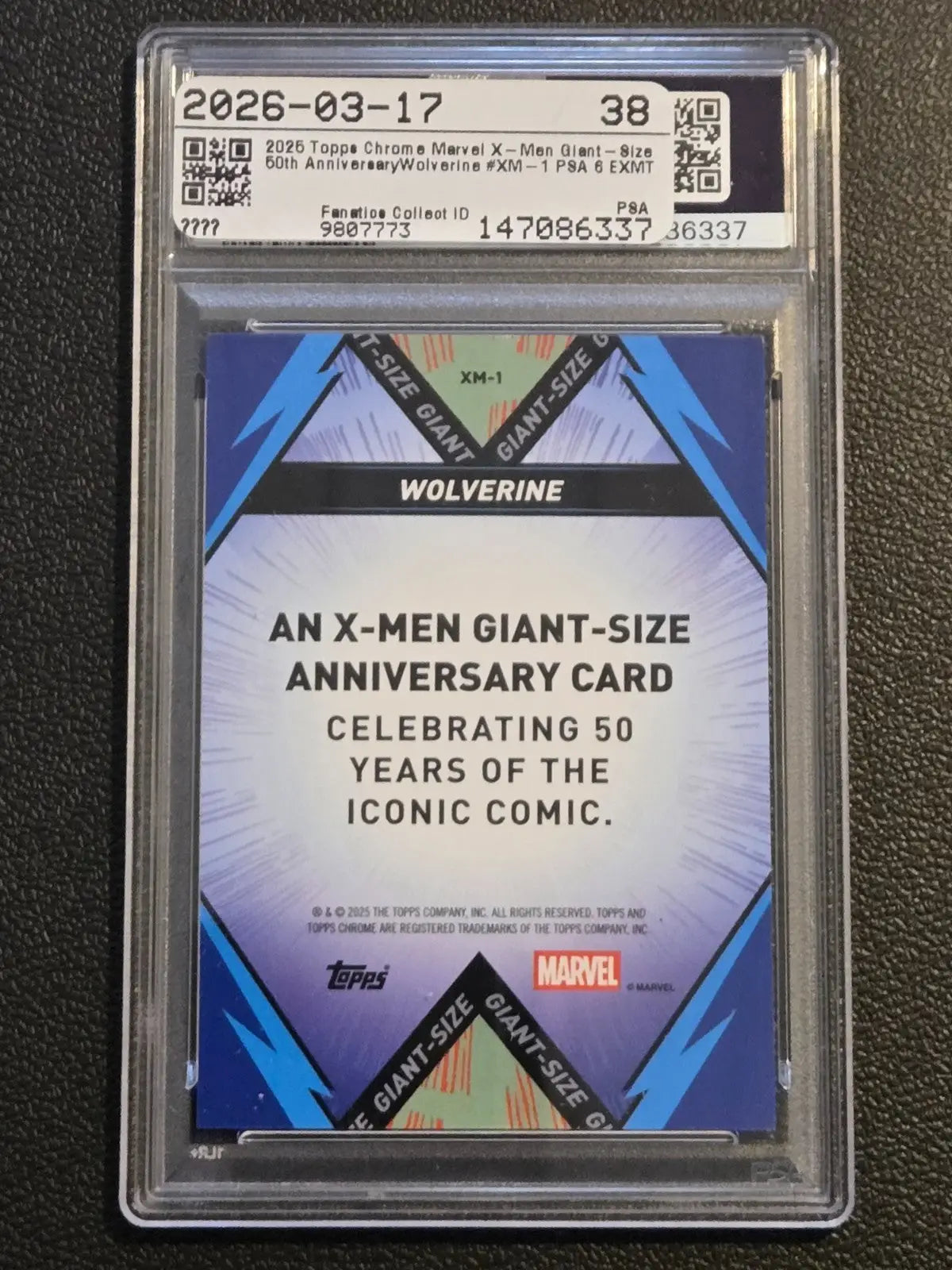 2025 Topps Chrome Marvel Wolverine #XM1 X-Men 50th Anniv Giant PSA 6 EX-MT - Marvel Card Single