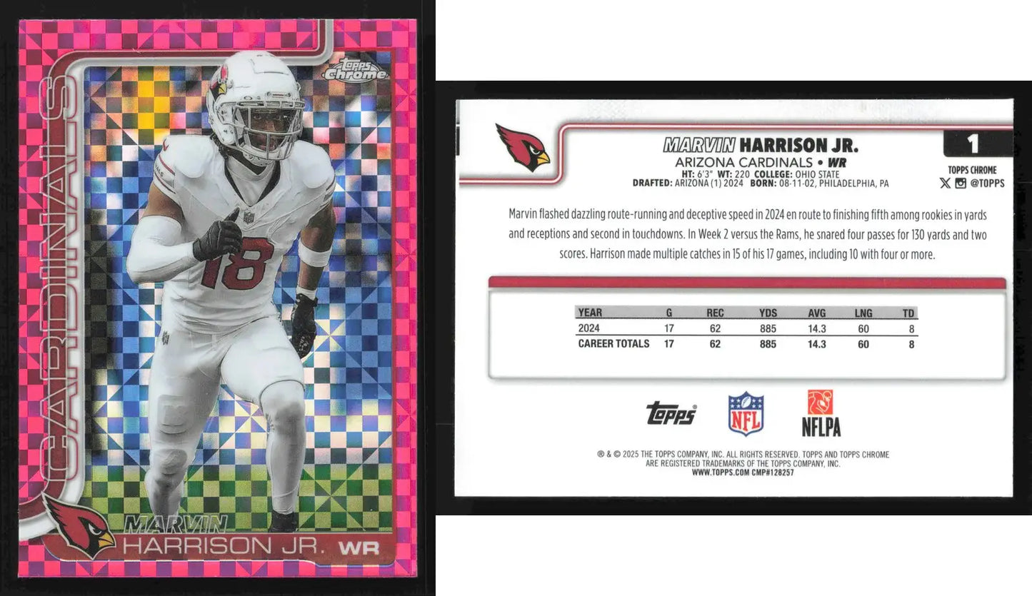 2025 Topps Chrome MARVIN HARRISON JR. #1 Hot Pink X-Fractor Arizona Cardinals RC - Football Card Single