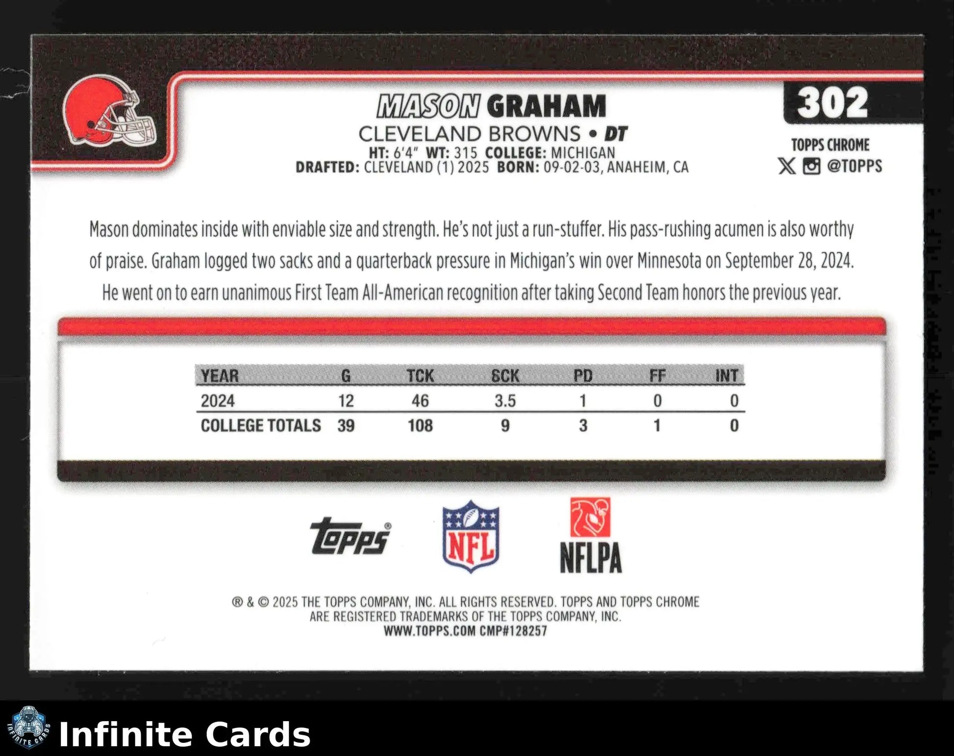2025 Topps Chrome MASON GRAHAM #302 X-Fractor Cleveland Browns RC - Football Card Single