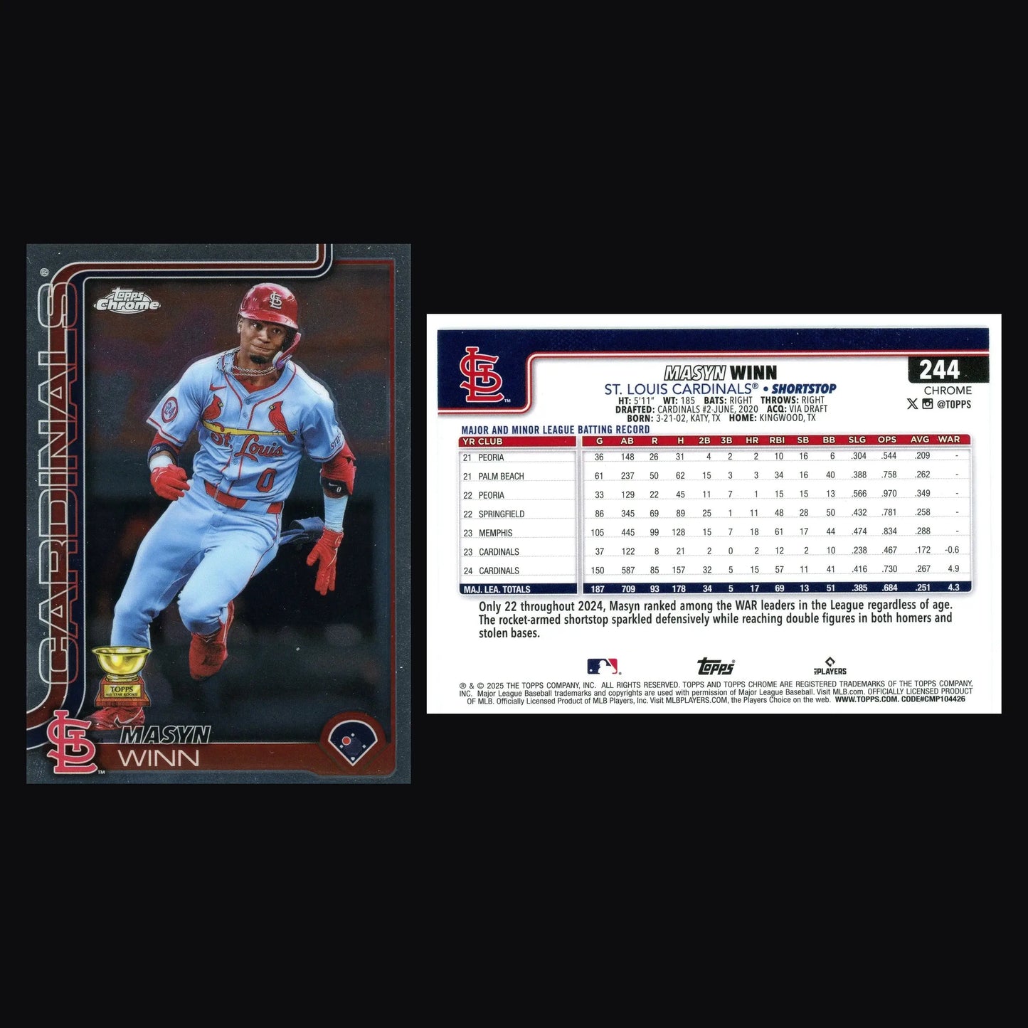 2025 Topps Chrome Masyn Winn #244 St. Louis Cardinals Rookie Cup - Baseball Card Single