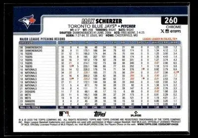 2025 Topps Chrome Max Scherzer #260 Toronto Blue Jays